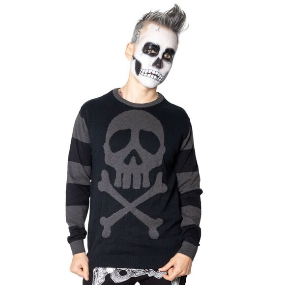 Men's Harlock Striped Skull Sweater 100% Cotton Knit S-M-L-XL-2XL-3XL NWT